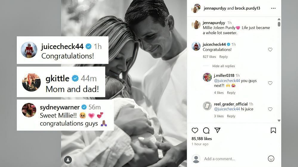 George Kittle shares reaction to birth of Brock Purdy and wife Jenna's first child (Image Credit: Jenna/IG)